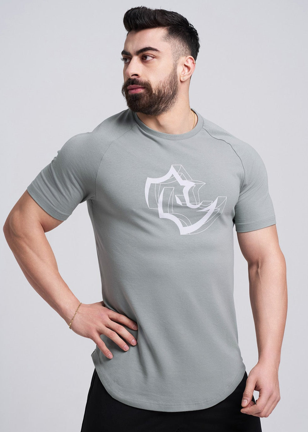 SLIM FIT Tshirts 3D RHINO TEE - MOON GREY